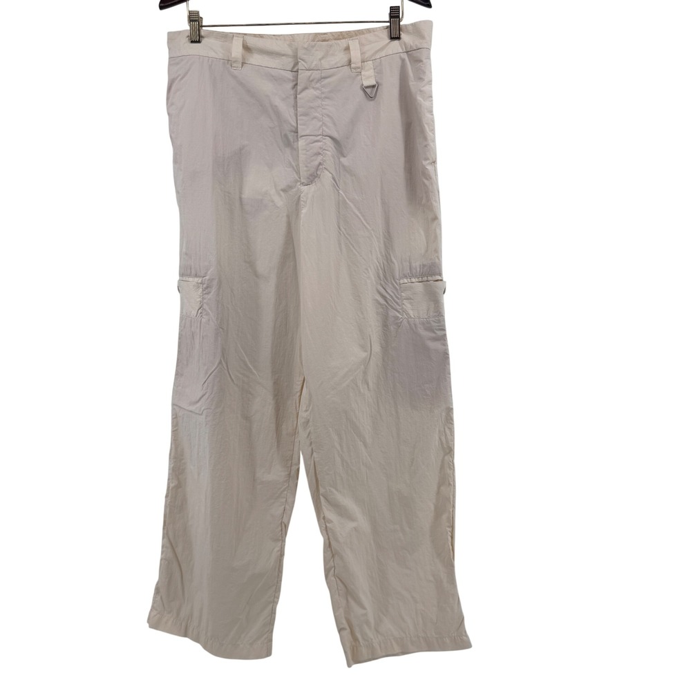 Zara Women Cream Nylon Wide Leg Cargo Pants Size L Streetwear Utility Gorpcore
